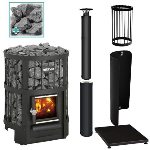 Harvia Legend 150 Sauna Stove Package with Black Chimney