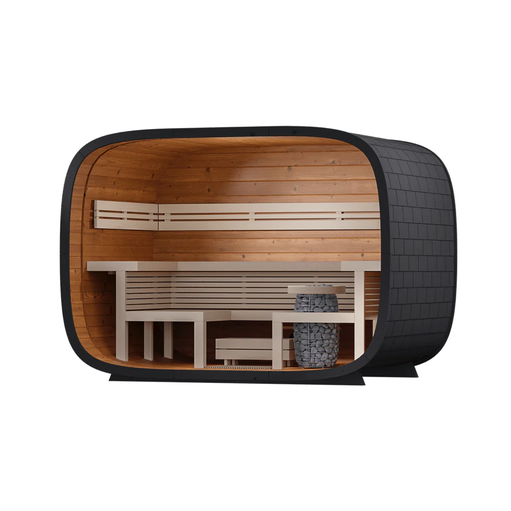 Leil Round Cube Relax Outdoor Sauna Kit — The Sauna Heater